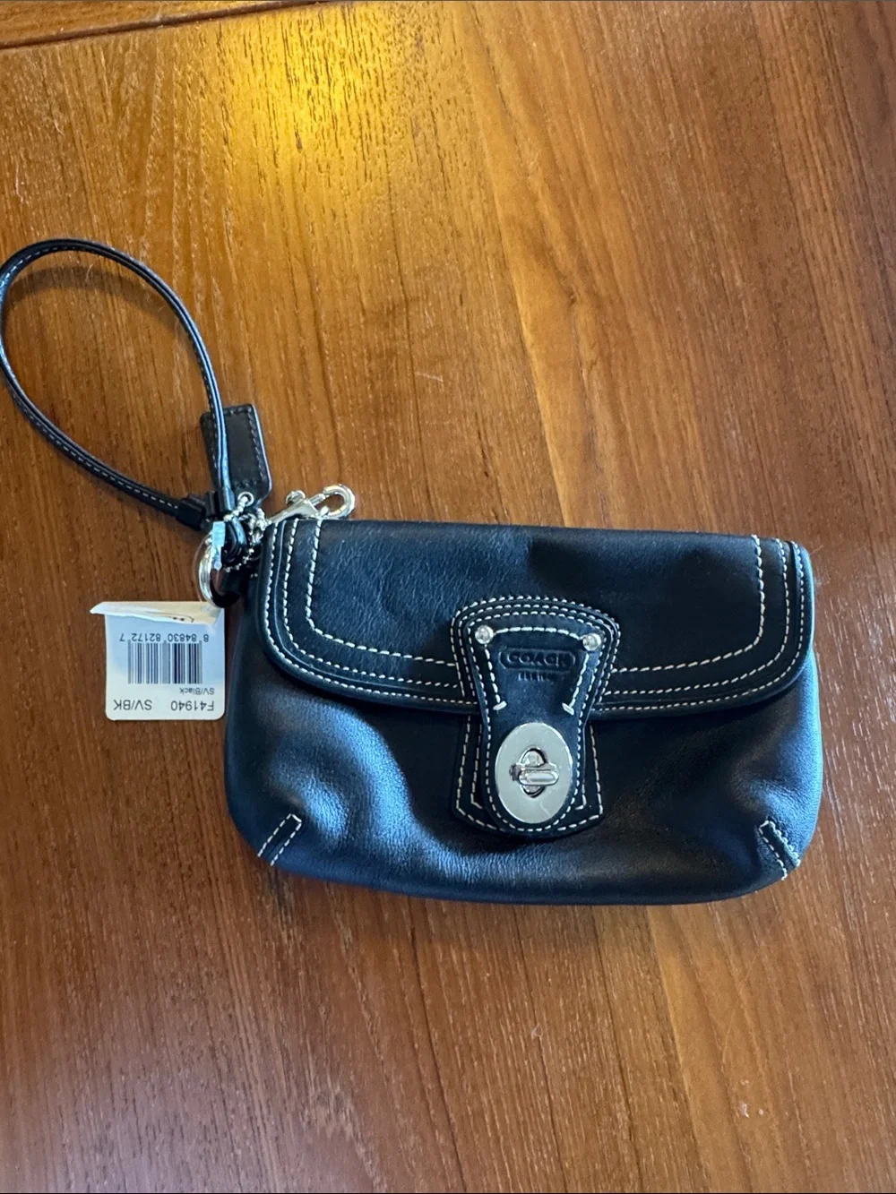 Coach vintage Legacy Black Leather Wristlet Clutch with White Contrast Stitching